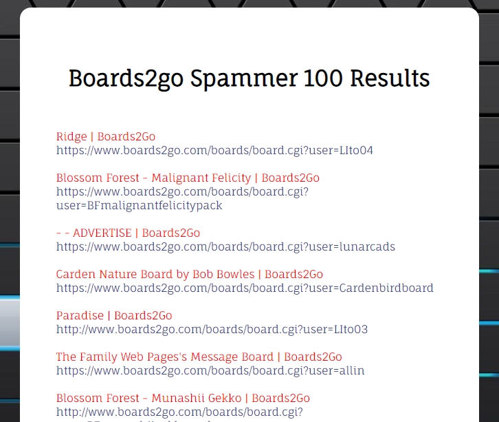Boards2go Spammer 100 Results