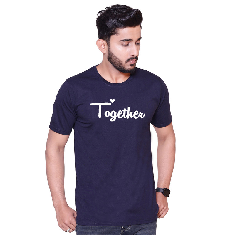 Sniggle Together Forever Round Neck Navy Blue Couple T-shirt-Pack of 2