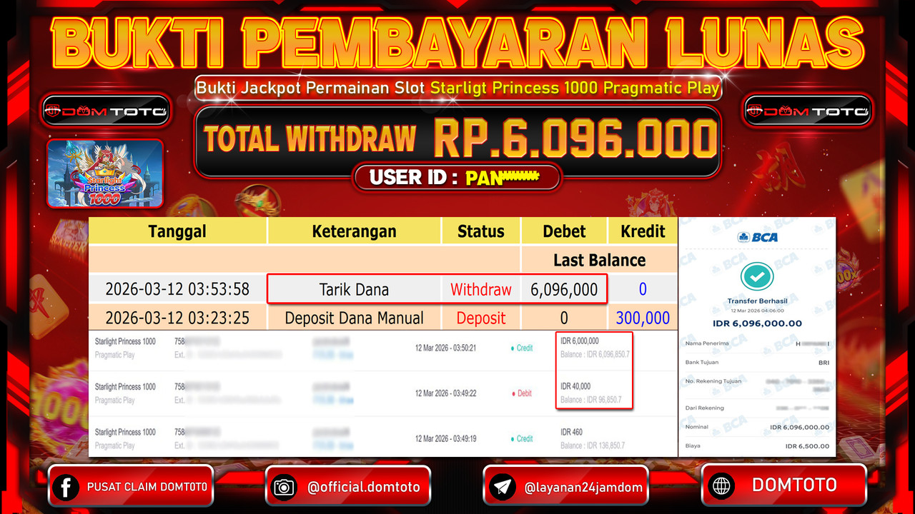 JACKPOT SLOT Starlight Princess 1000 Pragmatic Play 12 MARET 2026