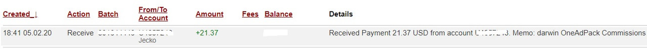 5th payment from Oneadpack ( 21,37$ ) Oneadpackpayment