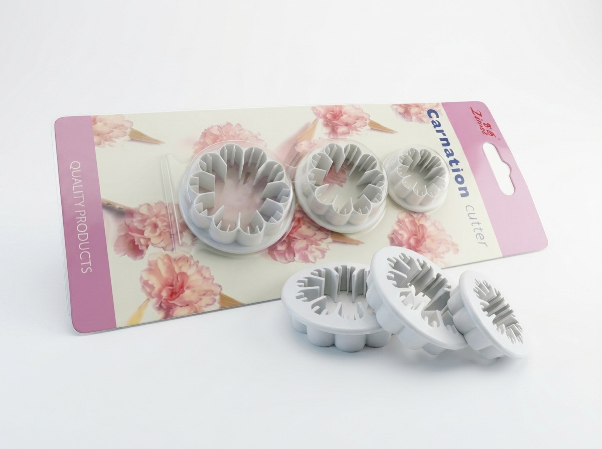 Molde cortador flor clavel para tortas fondant y porcelanicrón 3pz