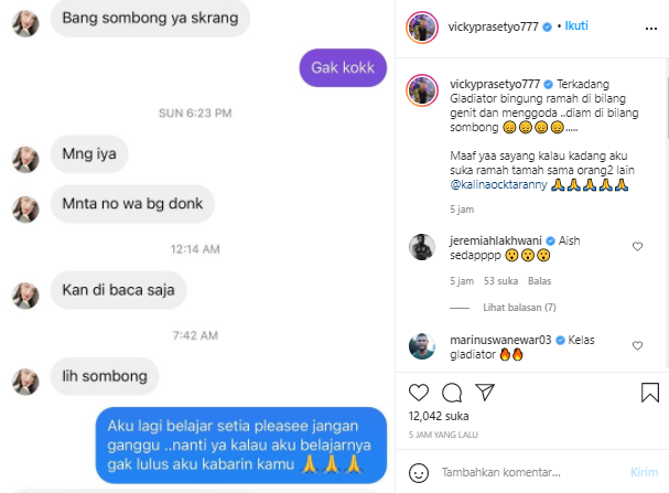 Vicky Prasetyo pamerkan responsnya saat terima DM wanita di Instagram