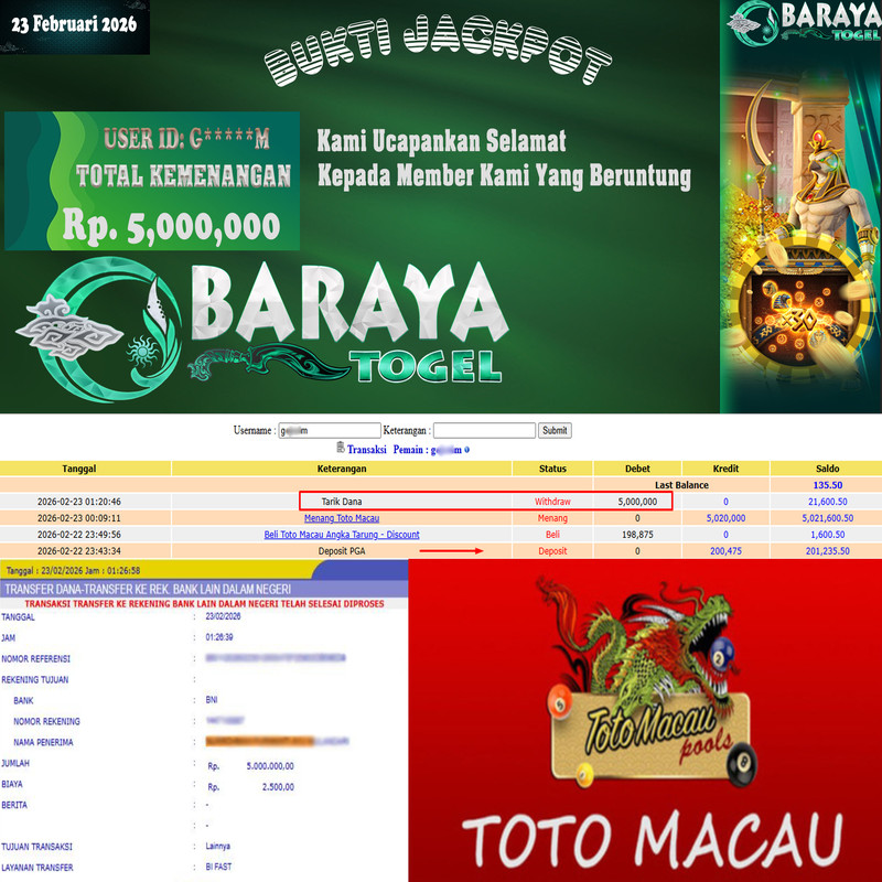 Rp. 5.000.000.- WD LUNAS DI BARAYATOGEL