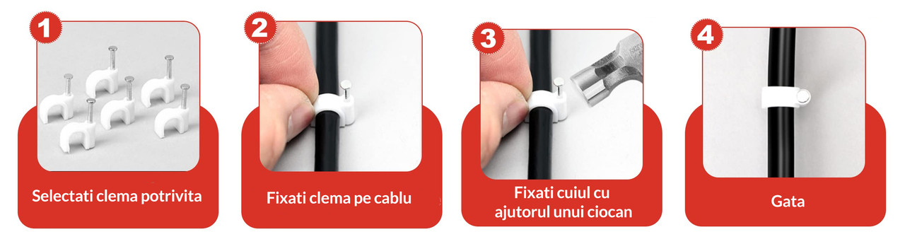 Set 100 bucati cleme pentru fixare cabluri, 10 mm diametru, alb - eMAG.ro
