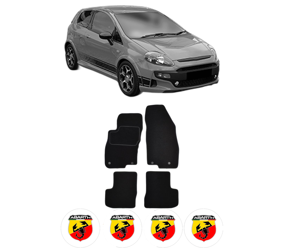 Set Covorase Presuri ABARTH PUNTO EVO din 2009-2012, Auto, Material Textil Mocheta, 4 Stickere auto cu ABARTH