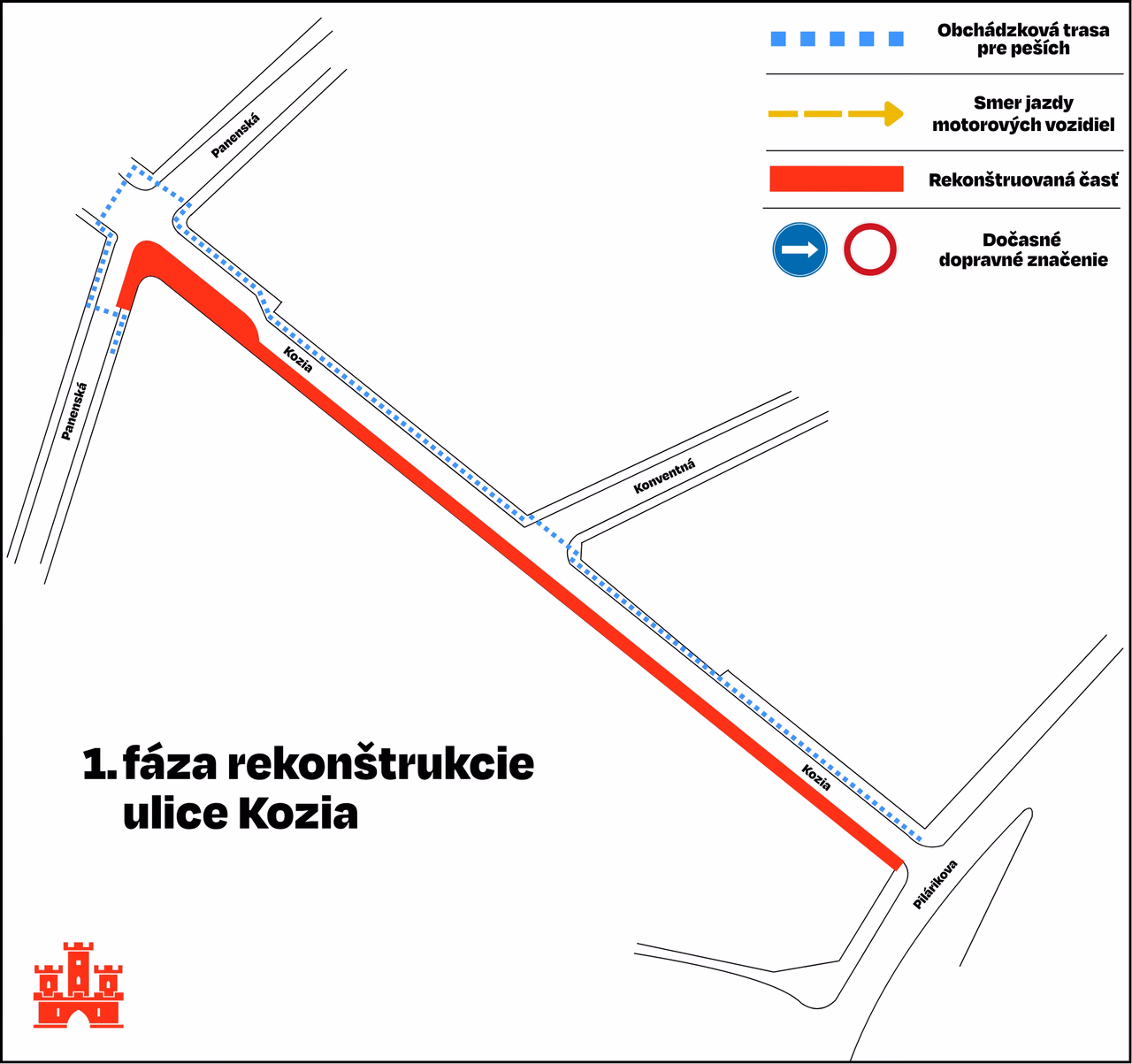 1. fáza prác opráv Kozej ulice v Starom Meste.