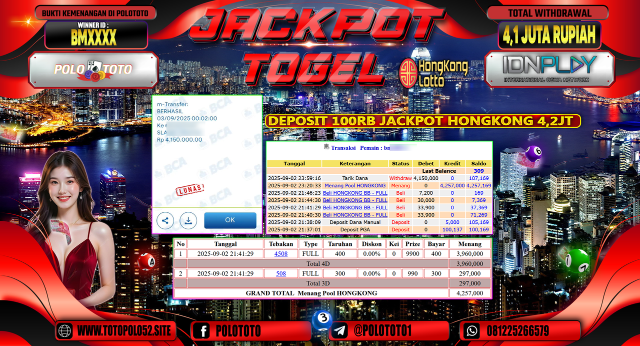POLOTOTO JACKPOT TOGEL HONGKONG LOTTO Rp.4.150.000,-