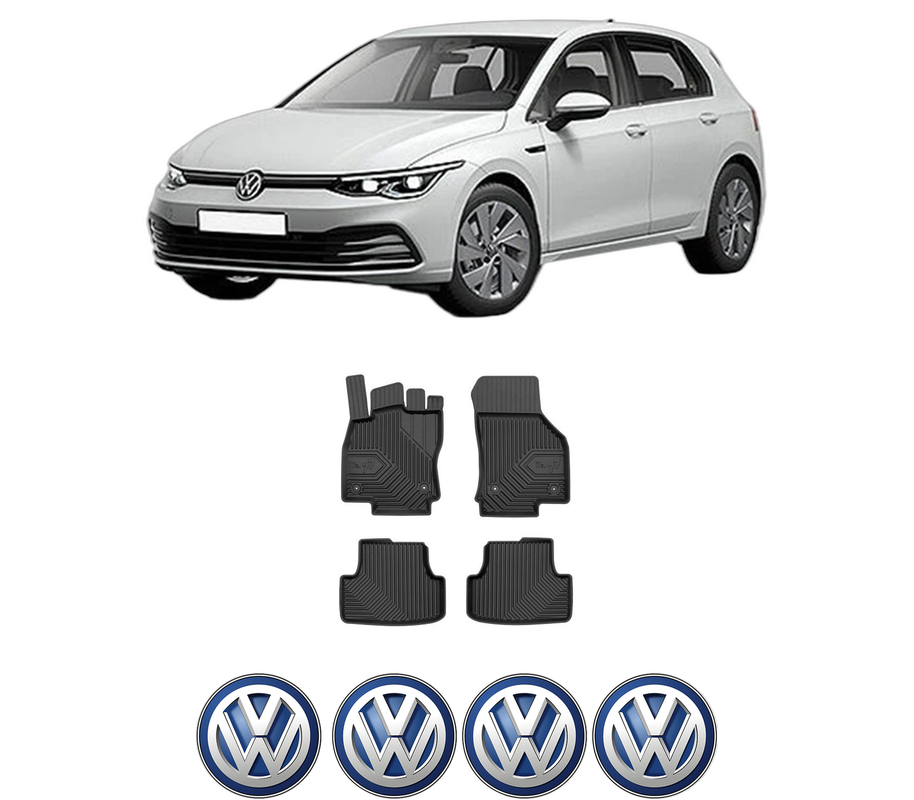 Set covorase presuri Volkswagen GOLF VIII (CD1, DA1) din 2019-2024, auto, din cauciuc thermoplastic, 4 Stickere auto cu Volkswagen