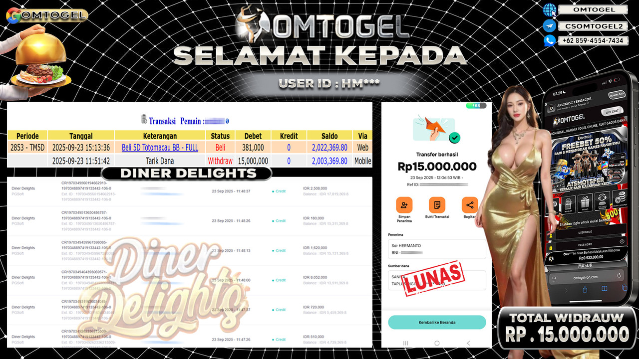 OMTOGEL JACKPOT PGSOFT DINER DELIGHTS 15 JUTA DI BAYAR LUNAS ,-
