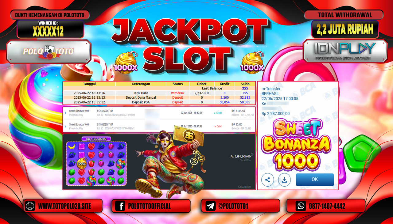 POLOTOTO JACKPOT SLOT SWEET BONANZA 1000 Rp.2.237.000,-