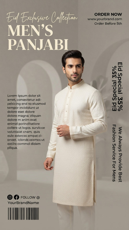 AI-generated example result for the marketing prompt: Professional Men's Eid Collection Social Media Post by Prompt Craft