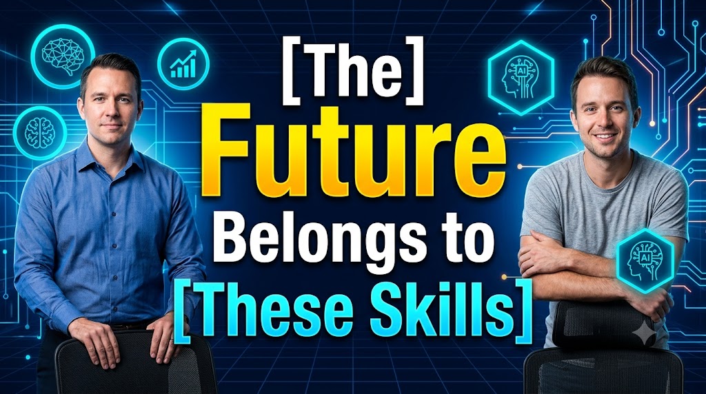 AI-generated example result for the youtube-thumbnail prompt: The Future Belongs To These Skills Thumbnail – Tech Career Podcast Design AI YouTube Thumbnail Prompt
