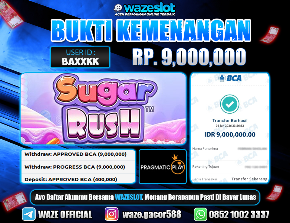 BUKTI KEMENANGAN 05 JANUARI 2026 GAME SUGAR RUSH (PRAGMATIC PLAY)