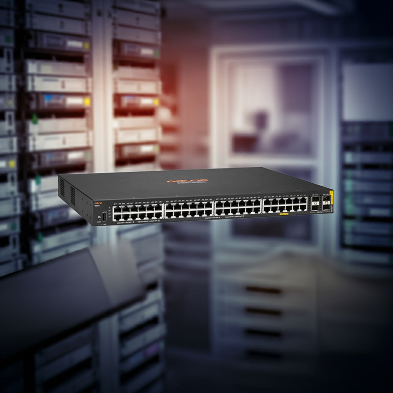 Close-up dos 4 slots SFP para fibra