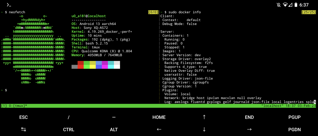 Docker running on Android phone, Sony Xperia 5 II