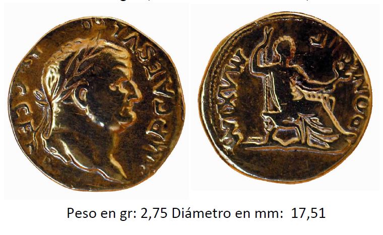Aureo de Vespasiano falso VESPASIANO
