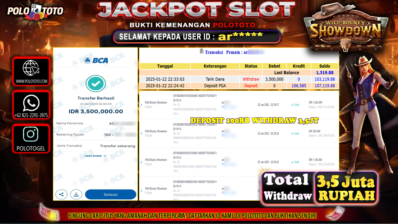 POLOTOTO JACKPOT SLOT WILD BOUNTY SHOWDOWN Rp.3,500.000,-