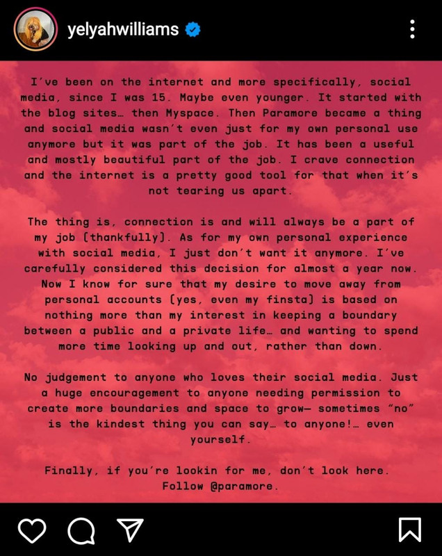 Hayley Williams le dice adiós a las redes sociales