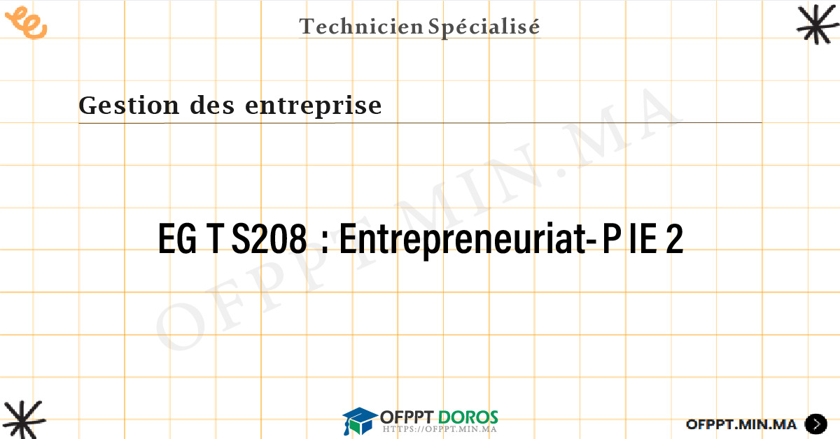 Sommaire détaillé du cours Entrepreneuriat-PIE 2 EGTS208 OFPPT - Structure du module