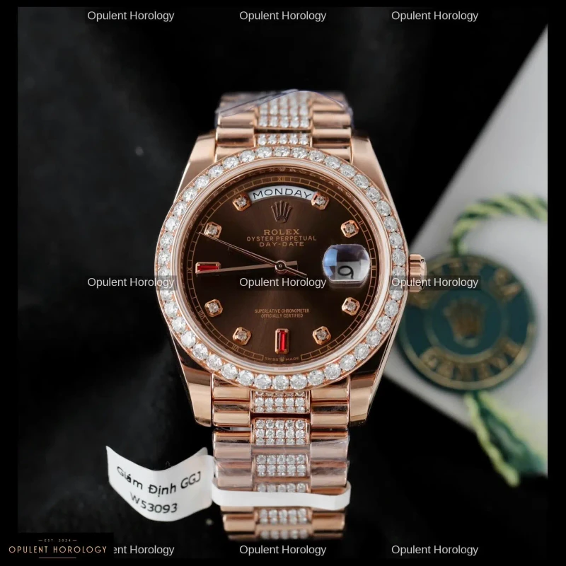 Rolex Day-Date 36 Chocolate Dial Gold Plated Moissanite Diamond