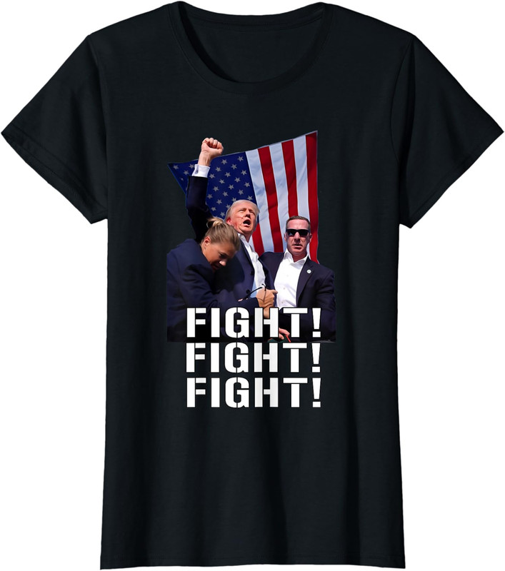 Trump Fist Pumped Fight Pray For Trump America Ladies’ Crewneck T-Shirt