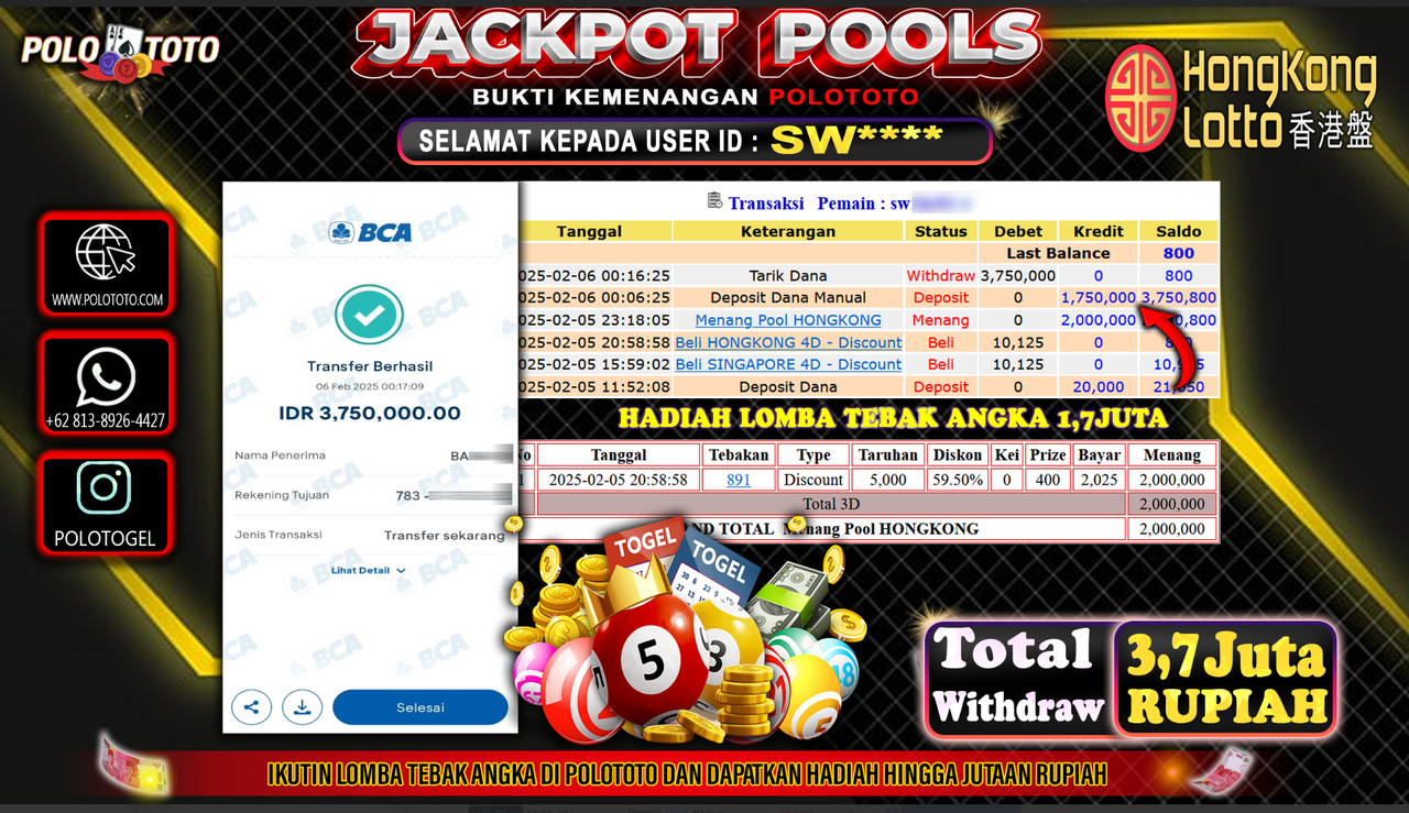 POLOTOTO JACKPOT TOGEL PASARAN HONGKONG Rp.3,750.000,-