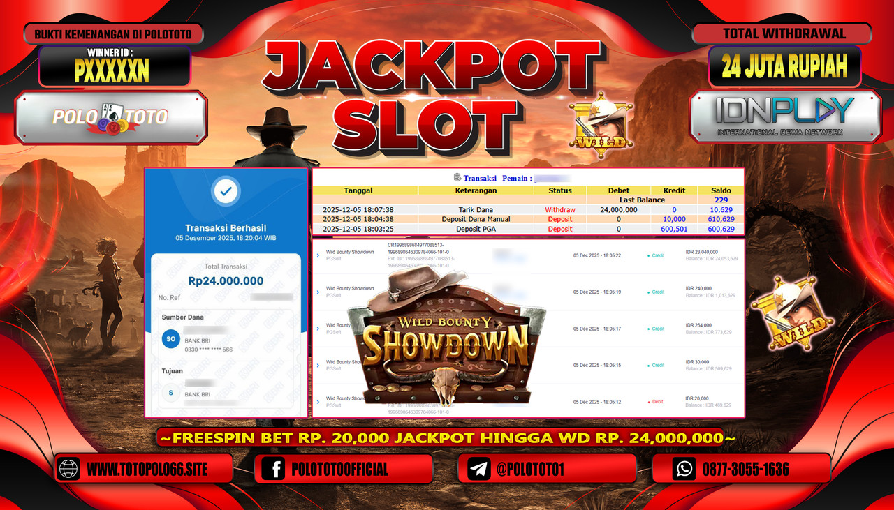 POLOTOTO JACKPOT SLOT WILD BOUNTY SHOWDOWN Rp.24.000.000,- LUNAS