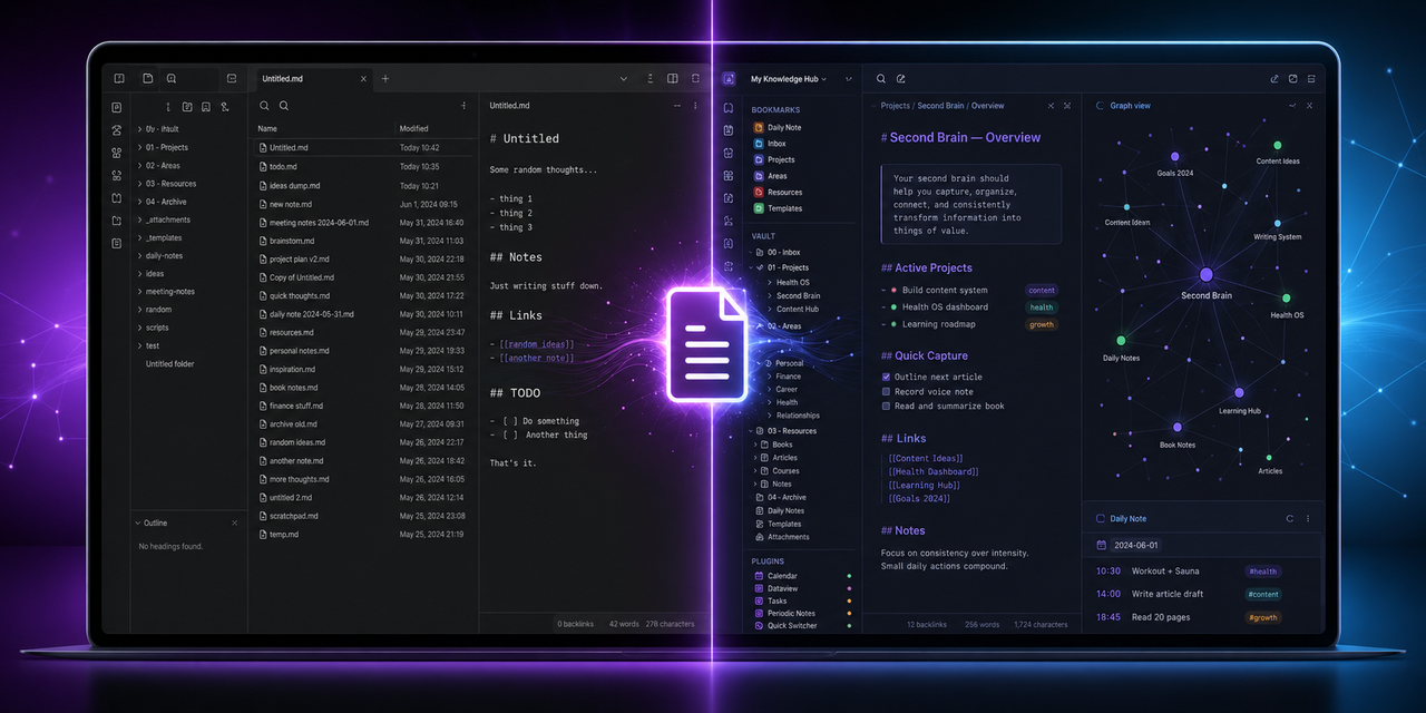 Criar um vault no Obsidian é fácil. Torná-lo produtivo desde o dia zero exige disciplina. Um usuário experiente nunca abre um vault novo sem ajustar atalhos, tema, bookmarks e plugins essenciais. O resultado: menos tempo configurando, mais tempo pensando e escrevendo.
