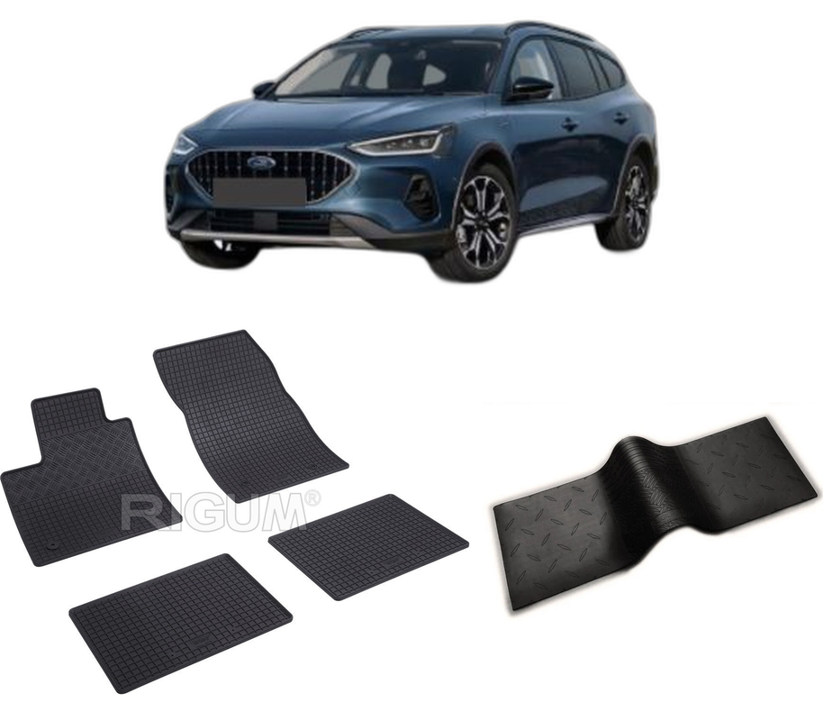 Set covorase auto FORD FOCUS HYBRID din 2020-PREZENT, cu covoras tunel median, CAROSERIE COMBI, Presuri cauciuc 100%, compatibil cu autoturismul FORD FOCUS HYBRID, Rigum