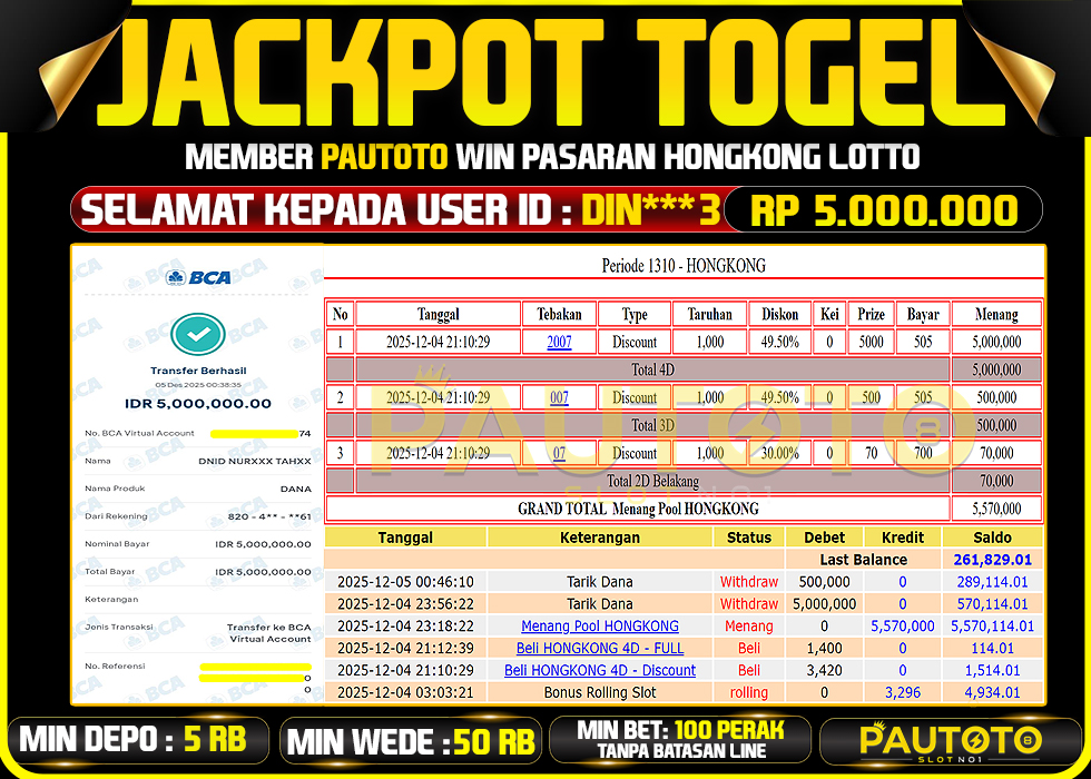 BUKTI JACKPOT LUNAS PAUTOTO