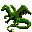 Tiny pixel art animation of a dragon spitting fire, but now facing left.
