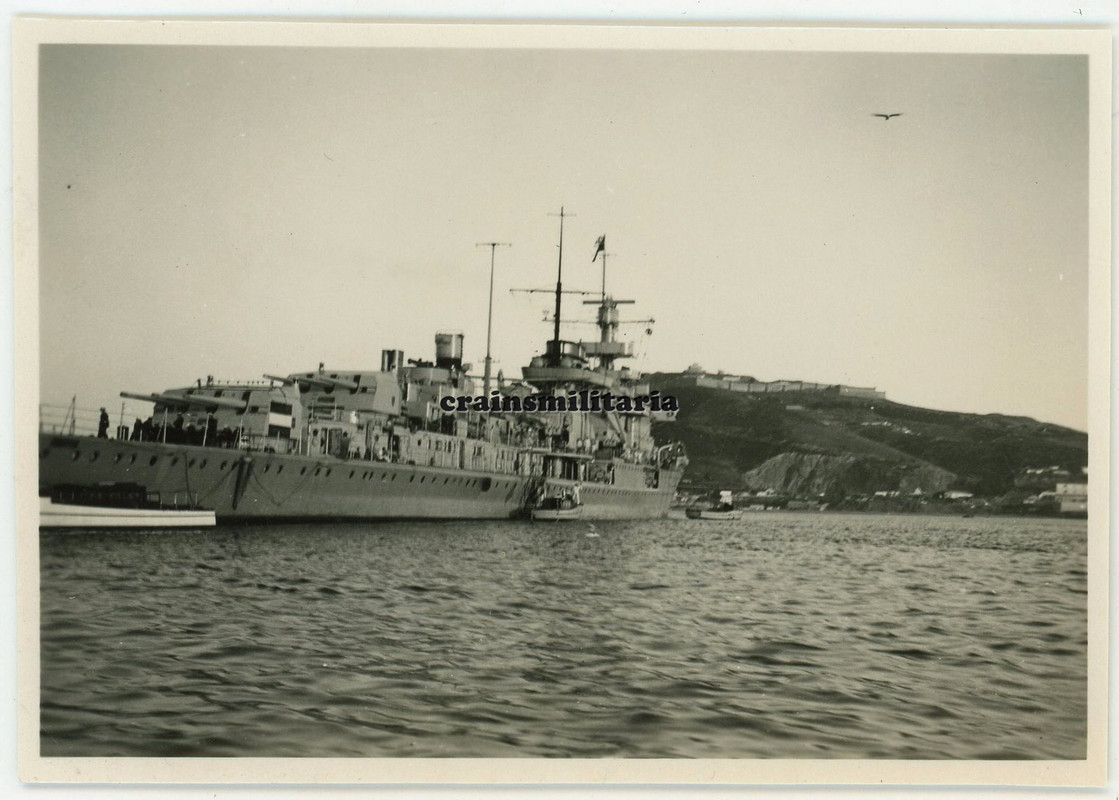 Orig. Foto leichte Kreuzer Nürnberg Schiff Legion Condor b. Fort in Spanien 1937