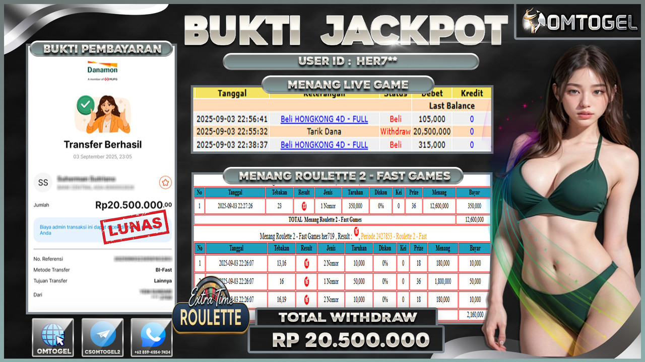 OMTOGEL JACKPOT LIVE GAMES ROULETTE 2 - FAST 20 JUTA DI BAYAR LUNAS ,-