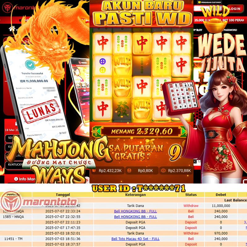 Bukti Kemenangan Member Marontoto Sebesar 11,000,000 JuTa