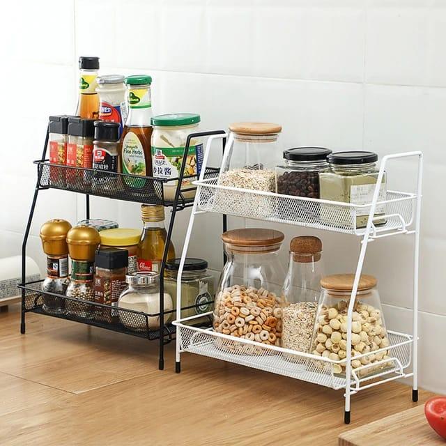 2-Tier Multifunctional Metal Countertop Storage Rack and Spice Organizer