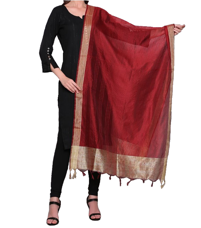 Chanderi Dupatta Gold Toned Striped with Zari Veil Stole Neck Scarf For Women's - Picture 41 of 46