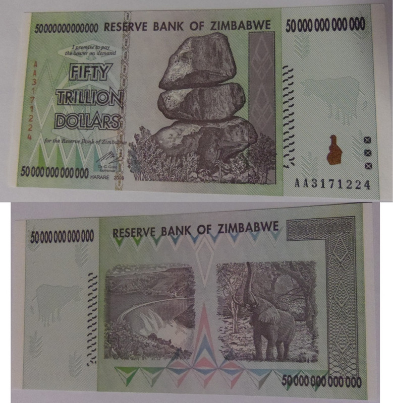 50 Trillones de dólares zimbabuenses, Zimbabue 2008. Imgp3012