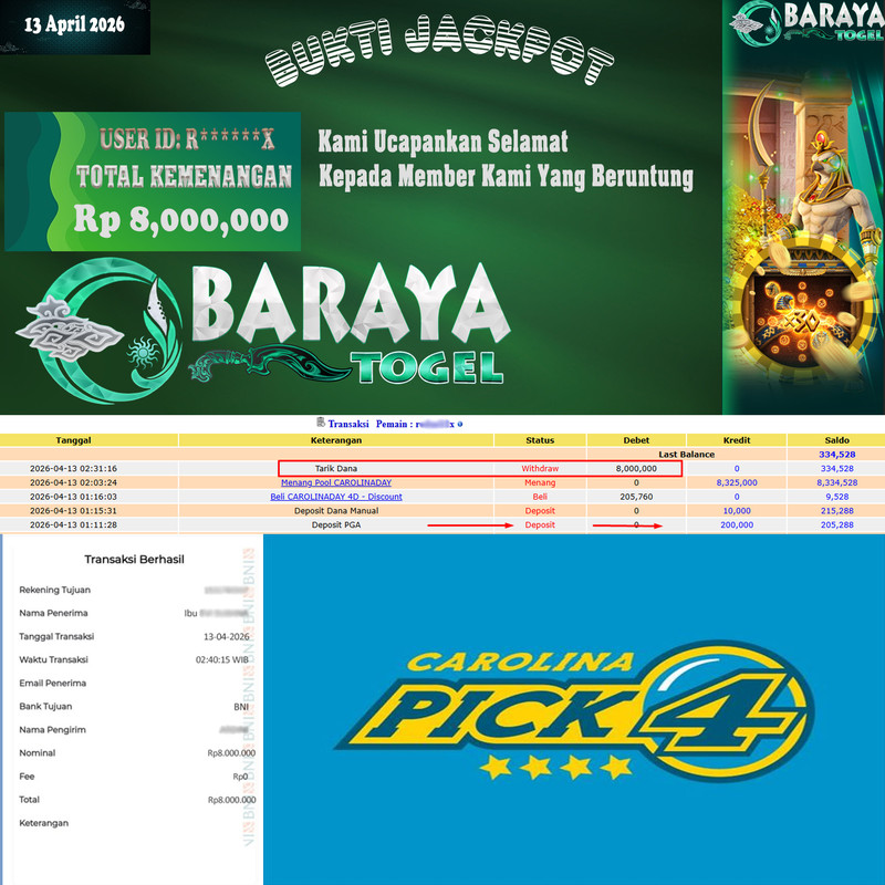 Rp 8.000.000.- WD LUNAS DI BARAYATOGEL