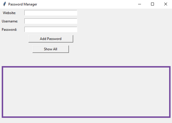 Sample output of Password Manager GUI