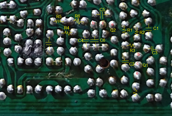 Guyatone PS-017 Chorus - PCB bottom (markup)