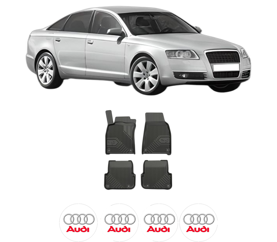 Set covorase presuri AUDI A6 | C6 din 2012-2020, auto, din cauciuc thermoplastic, 4 Stickere auto cu AUDI
