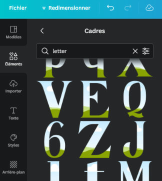 cadres lettres sur Canva