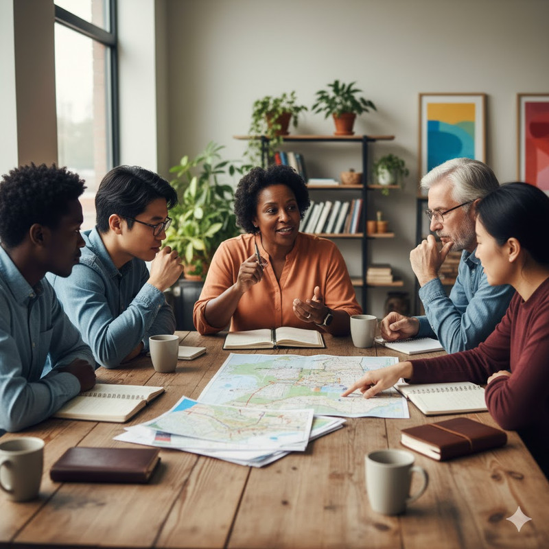 One pastor leading a community table discussion with local leaders and pastors