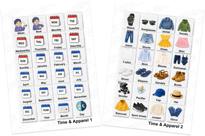 Time and Apparel card set pages