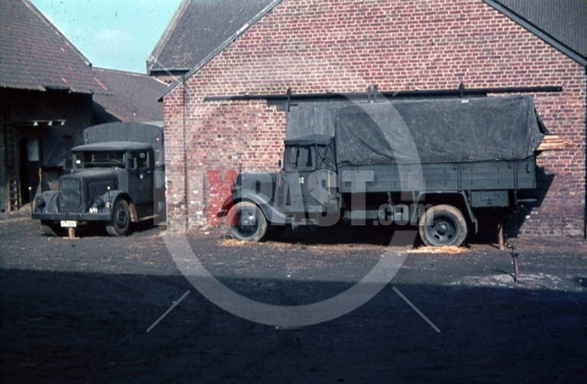 parked trucks at Wehrmacht quarter in Niederauße