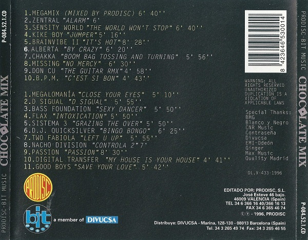 24/03/2024 - Various – Chocolate Mix (2 x CD, Compilation, Partially Mixed)(Prodisc – P-084.52.1.CD)  1996  (FLAC) R-1322595-1436897183-4822