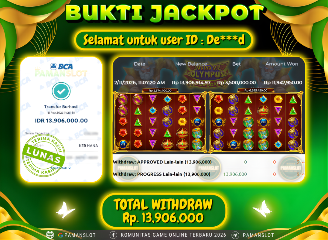 PAMANSLOT JACKPOT Game PP - Gates Of Olympus Super Scatter Rp.13,906,000- LUNAS