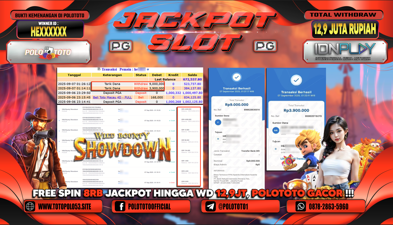 POLOTOTO JACKPOT SLOT WILD BOUNTY SHOWDOWN Rp.12.900.000,-