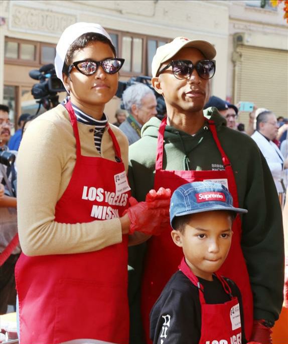 Pharrell Williams With Family At The Los Angeles Mission’s Thanksgiving Event (November 21st 2018)