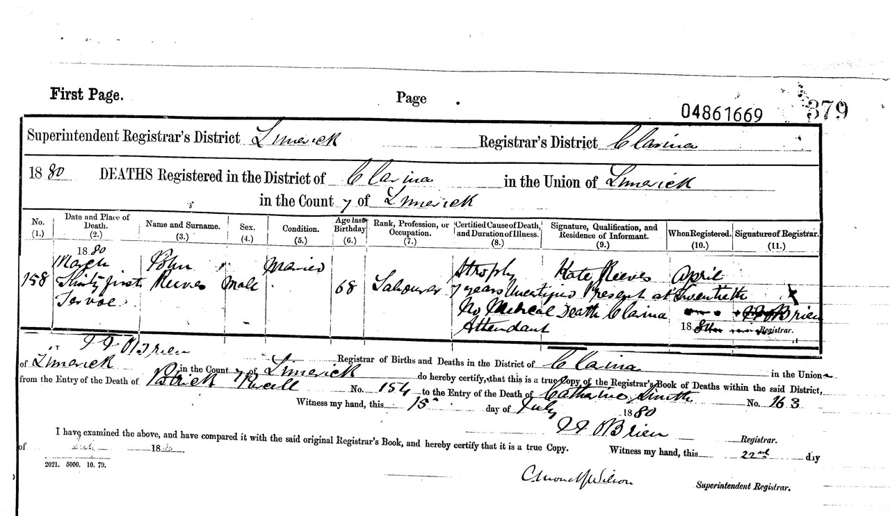 REEVES John Death 1880 Terrence father copy crop